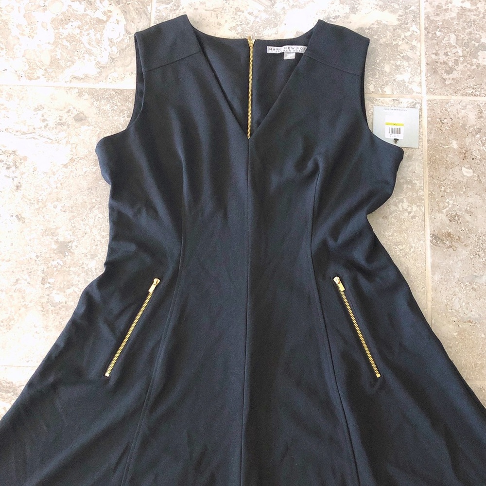 Andrew Marc Dress Black Seamed Sleeveless Fit & Flare Career Size 14 New w/Tag - Picture 9 of 11